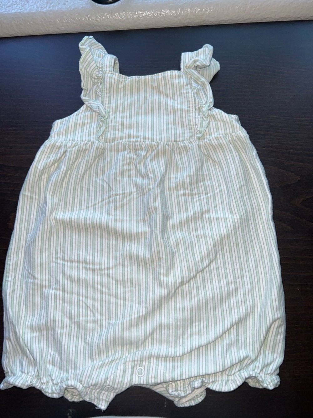 Carter's Mint Green & White Striped Ruffle Romper